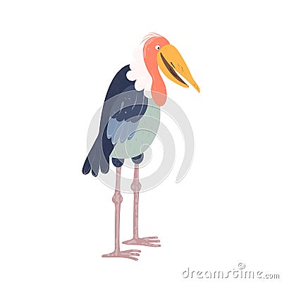 Marabou stork bird isolated on a white background. Cute african birds for children. Vector flat illustration. Vector Illustration
