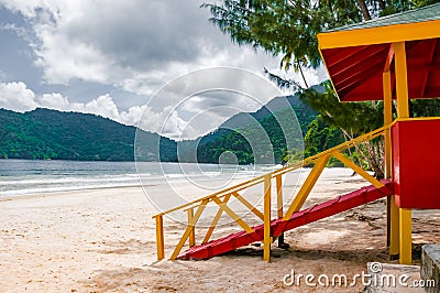 Maracas beach trinidad and tobago lifeguard cabin side view empty beach Stock Photo
