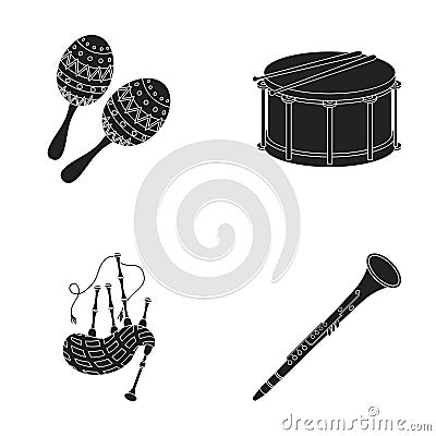 Maracas, drum, Scottish bagpipes, clarinet. Musical instruments set collection icons in black style vector symbol stock Vector Illustration