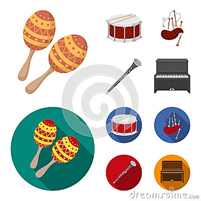 Maracas, drum, Scottish bagpipes, clarinet. Musical instruments set collection icons in cartoon,flat style vector symbol Vector Illustration