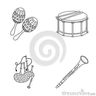 Maracas, drum, Scottish bagpipes, clarinet. Musical instruments set collection icons in outline style vector symbol Vector Illustration