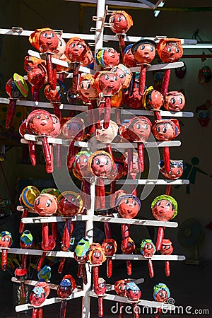 Maracas with faces on a souvenir shop of Santiago Stock Photo