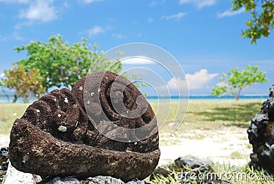 A ritual stone near Marae Taputapuatea. Raiatea. Society Islands. French Polynesia Stock Photo