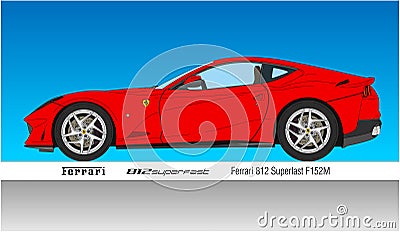 Ferrari 812 Superfast model sportcar, silhouette outlined with colors Vector Illustration