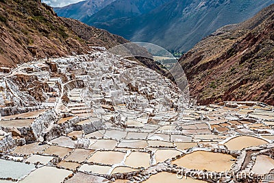 Maras salt mines peruvian Andes Cuzco Peru Stock Photo