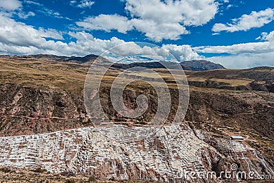 Maras salt mines peruvian Andes Cuzco Peru Stock Photo