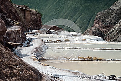 The Maras salt ponds located at the Peru`s Sacred Valley Editorial Stock Photo