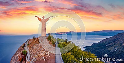 MARATEA, ITALY - AUGUST 31, 2021: Majestic summer view of Statue of Christ the Redeemer. Editorial Stock Photo