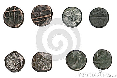 Maratha Copper Coins Chatrapati Shivaji Coins Old Coins India Stock Photo