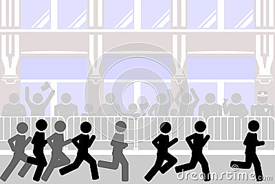 Marathon race on the streets of the big city Vector Illustration