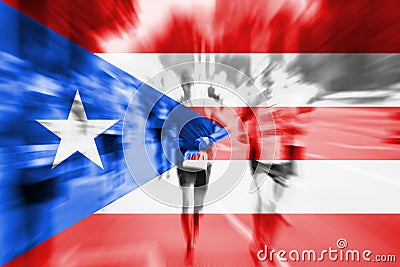 Marathon runner motion blur with blending Puerto Rico flag Stock Photo