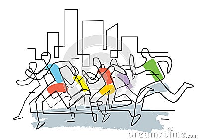 Marathon runners in a city,Jogging. Vector Illustration