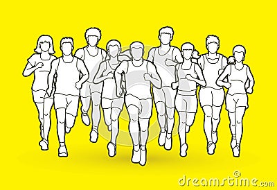 Marathon runners, Group of people running, Men and women running Vector Illustration