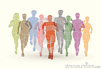 Marathon runners, Group of people running, Men and women running Vector Illustration