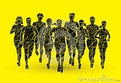 Marathon runners, Group of people running, Men and women running Vector Illustration