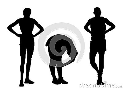 Marathon runners waiting race on start vector silhouette illustration isolated on white background. Sportsman athlete resting. Vector Illustration