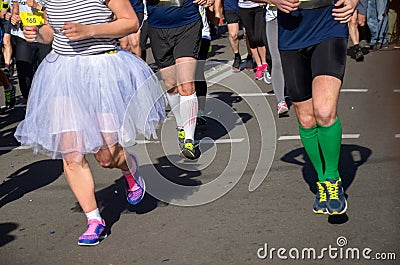 Marathon running race, fun run, people feet on road Stock Photo