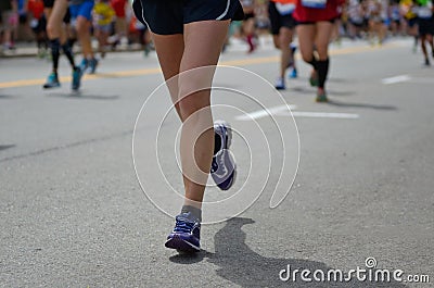 Marathon running race, many runners feet on road, sport, fitness and healthy lifestyle Stock Photo