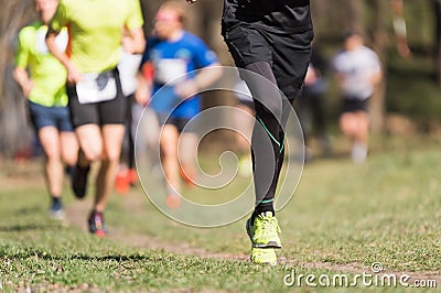 Marathon running race, people feet Stock Photo