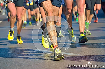 Marathon running race, people feet on road Stock Photo