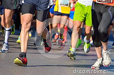 Marathon running race, people feet on road Stock Photo