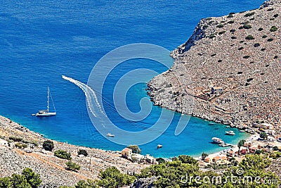 Marathounta beach in Symi, Greece Stock Photo