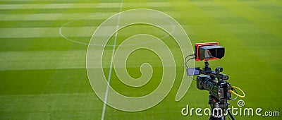 Marbella - January 8, 2020: camera for video recording and transmission during football match. Editorial Stock Photo