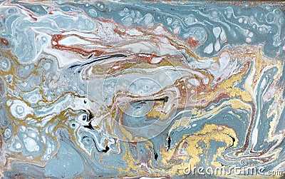 Marble abstract acrylic background. Nature blue marbling artwork texture. Gold glitter. Stock Photo