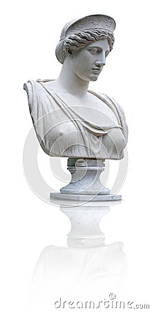 Marble antique bust of the ancient Greek home goddess Hera isolated on white background. Design element with clipping path Editorial Stock Photo