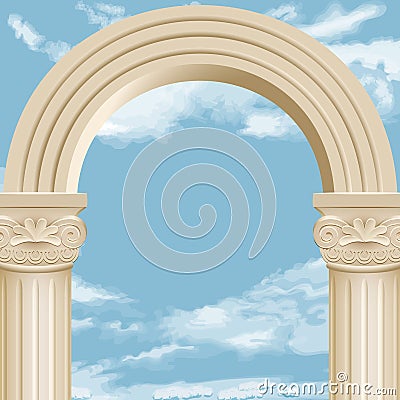 Marble arch and cloudy sky Vector Illustration