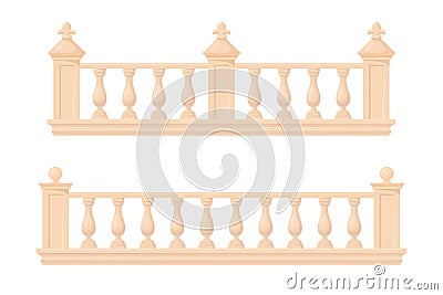 Marble banister. Fence baluster of roman palace home mansion balcony in baroque style, railing parapet for stair Vector Illustration