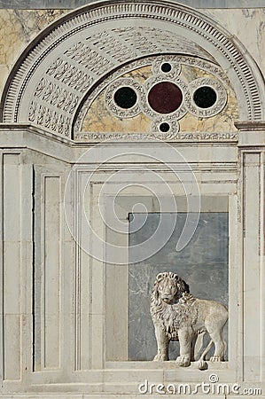 Marble bas-relief of a lion on Campo Santi Giovanni e Paolo in V Stock Photo