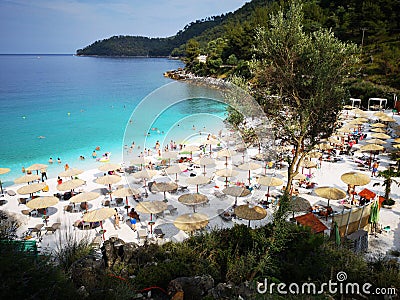 Marble beach - Saliara beach, Thassos Island, Greece. Editorial Stock Photo