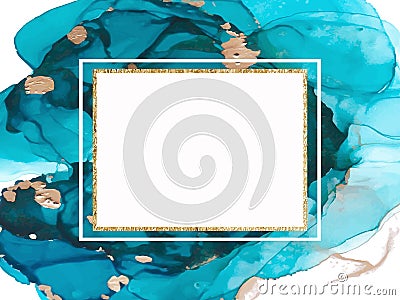 Marble card presentation, flyer, invitation card template design. Abstract blue and gold background. Vector Vector Illustration