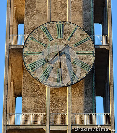 Marble clock, city hall tower, Aarhus Denmark Stock Photo