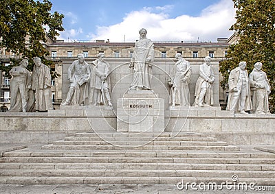 Marble complex of statues with central figure Lajos Kossuth, standing among fellow politicians, Kossuth Square, Budapest, Hungary Stock Photo