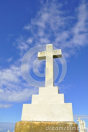 Marble cross headstone. Stock Photo