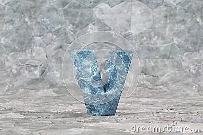 Marble 3d letter V lowercase. Blue marble letter on stone background. 3d render Stock Photo