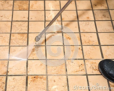 Marble floor pressure cleaning Stock Photo