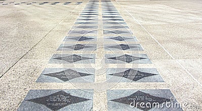 Marble floor with quotes on the way to the Church. USA. Stock Photo