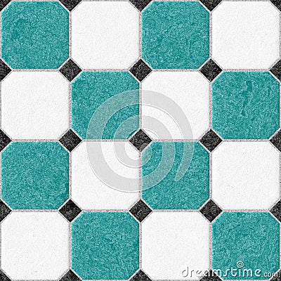 Marble floor tiles with black rhombs and light gray gap seamless pattern texture background - green and white color Stock Photo