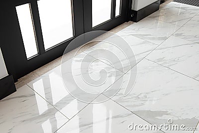 Marble floor tiles in the glass door Stock Photo