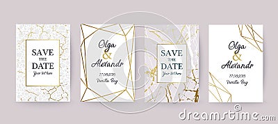 Marble gold texture card, wedding invitation. Vector Illustration