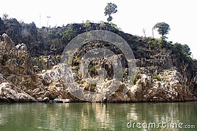 Marble Hill beside Narmada River Stock Photo