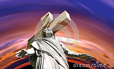 Marble Holy cross with crucified Jesus Christ Stock Photo