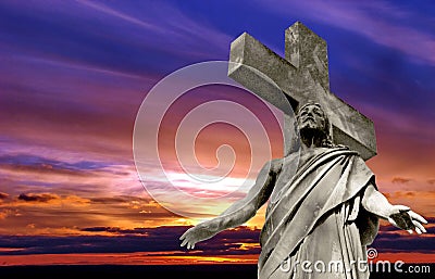 Marble Holy cross with crucified Jesus Stock Photo