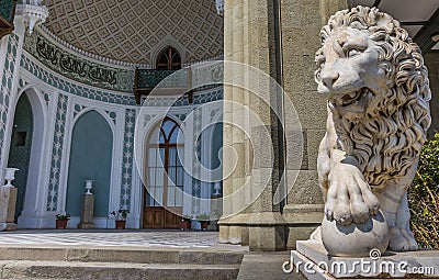 Marble lion at the Vorontsov Palace near Alupka Stock Photo