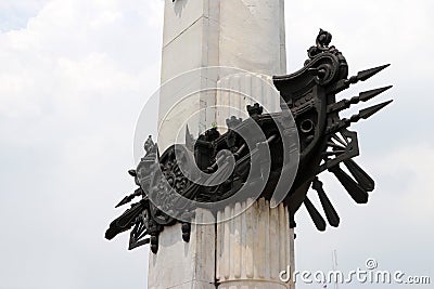 The marble pillars are decorated with Bronze Viking boat motif. Looks very beautiful at Phan Fa Lilat Bridge , meaning Bridge of Stock Photo