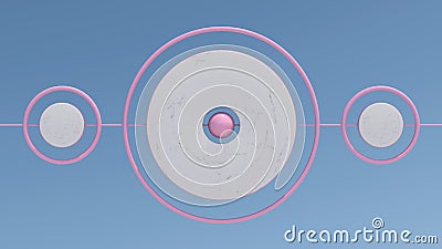 Marble and pink rings rotating in the sky. Abstract illustration, 3d render Cartoon Illustration