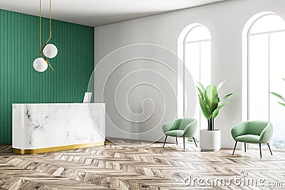 Marble reception in green wall office side view Stock Photo